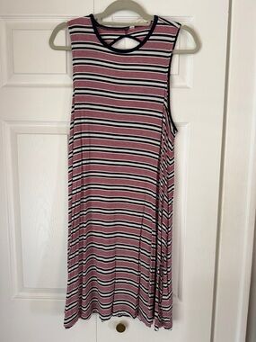 American Eagle Striped Sleeveless Swing Dress in Red and Navy
